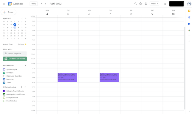 Screenshot of app Google Calendar