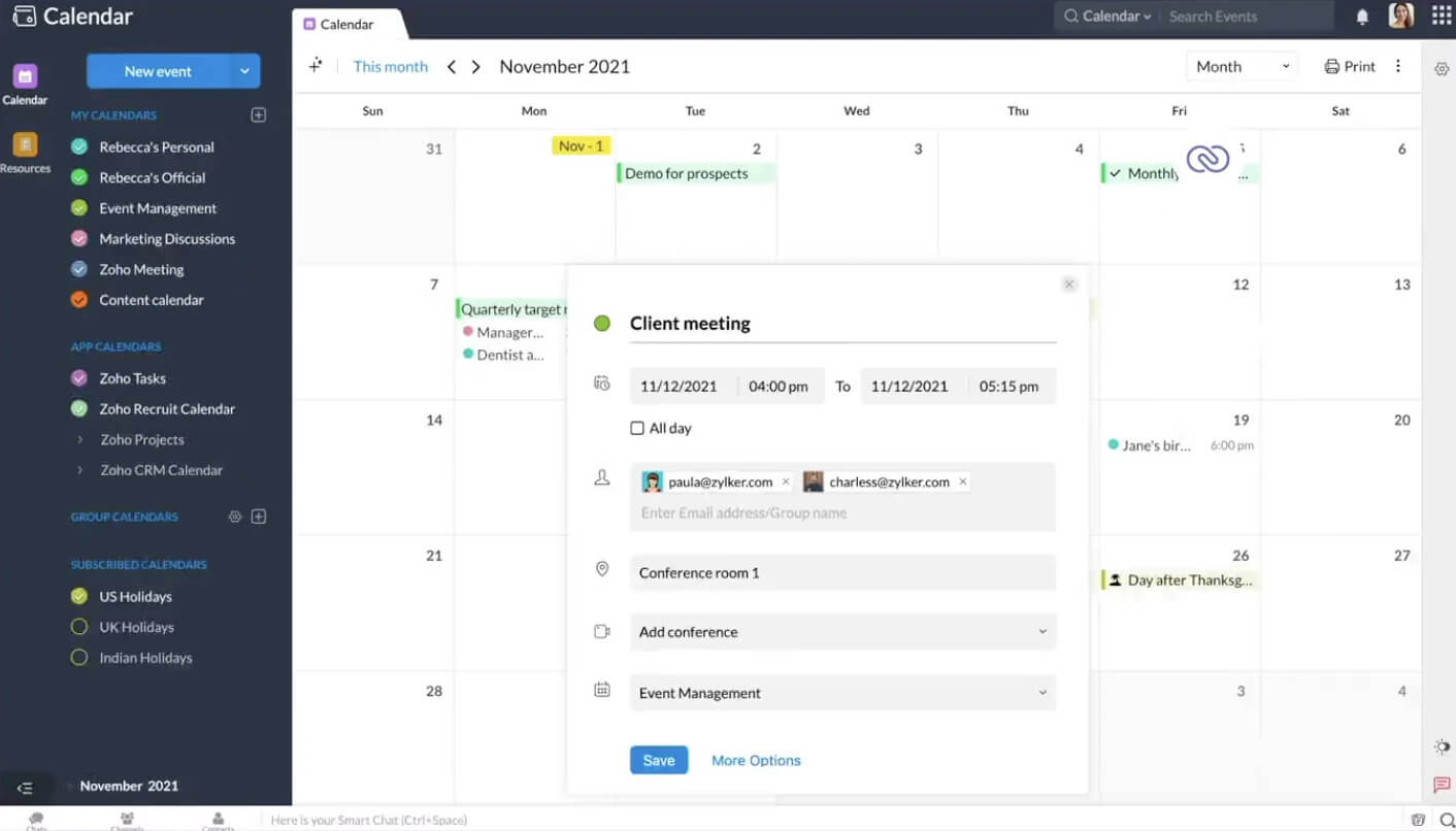 Screenshot of app Zoho Calendar